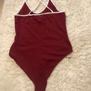 Charlotte Russe med burgundy & white body suit